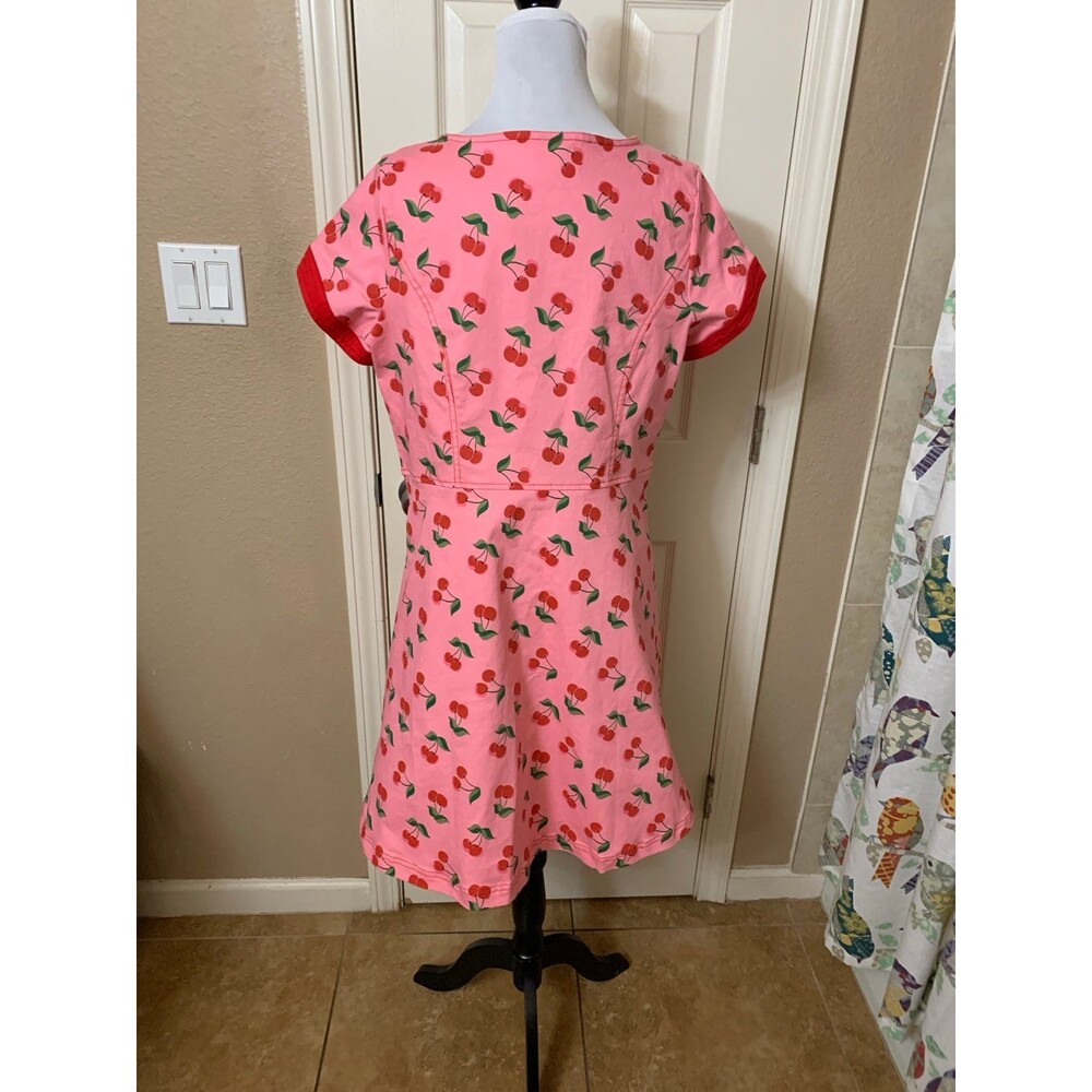 Unique Vintage Pink Denim & Cherry Print Fit & Flare Dress XL 14 NWOT - Picture 12 of 13